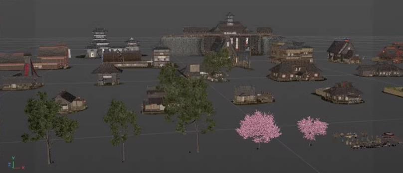 c4d中国风日式传统建筑城楼茶馆模型