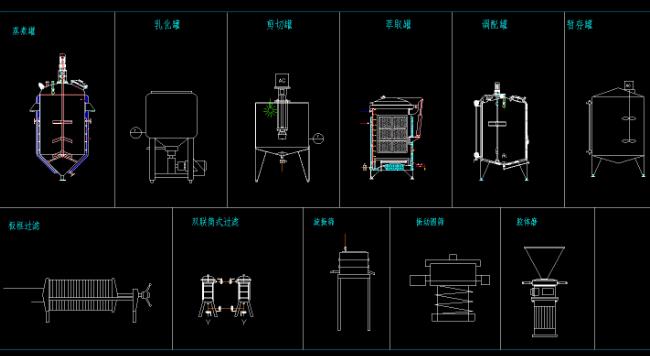 食品工厂车间机械生产工艺单机CAD设计外型图库 SAD源图文件 可编辑