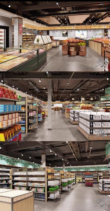 2025超市商场装修设计：连锁生鲜店铺/便利店（全套CAD施工图纸+室内效果图）