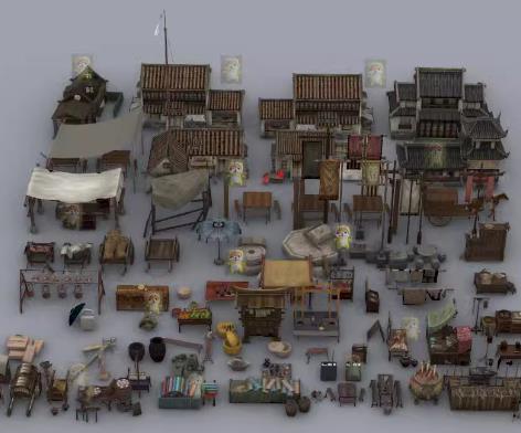 中式古建筑·古代城市街道·集市场景 – Rhino/C4D/3Dmax/Maya OBJ格式