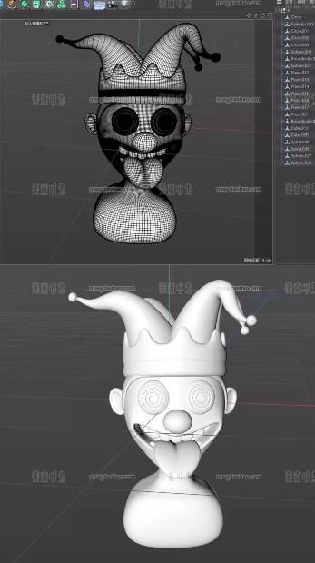 卡通愚人节主题C4D模型obj素材：小丑头像香蕉皮3D创意图标（无材质）