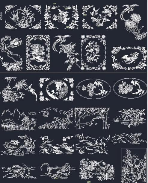 中式古典实木雕花CAD图库：整木雕刻/浮雕艺术/砂岩喷砂施工图全集