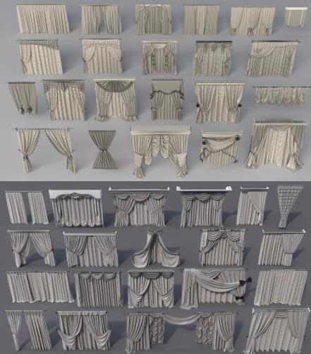 42个卧室客厅窗帘C4D Blender 犀牛Rhino模型OBJ格式3D素材无材质