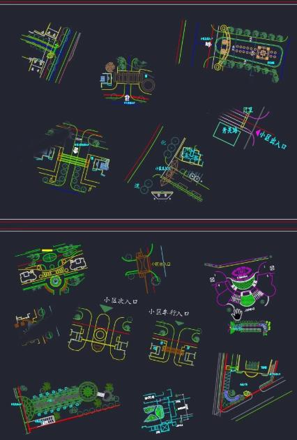 200套园林设计CAD施工图素材包 小区公园广场各类景观节点详图(入口/水景/亭子/绿化)DWG格式