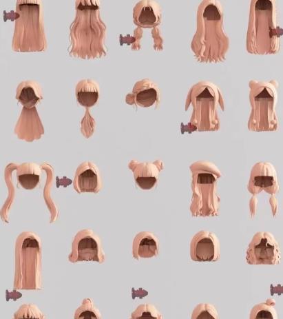 230款3D长发发型模型库：卡通动漫女生人物头发造型FBX/MAX/OBJ格式C4D/Maya素材