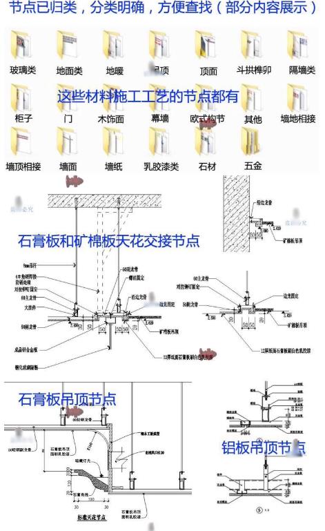 室内施工图CAD图库：深化设计/天花吊顶/木饰面/幕墙节点大样图合集