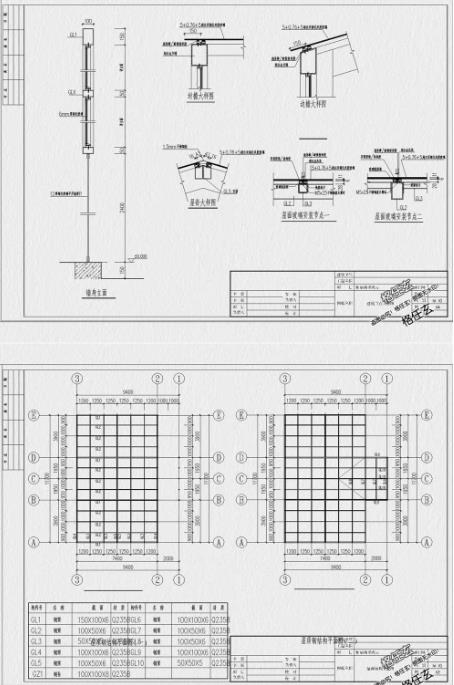 4套阳光房CAD图纸：别墅庭院玻璃房钢结构设计与建筑大样图（施工图）