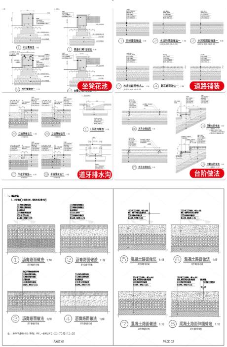 720MB园林景观CAD施工图资源库：铺装、路面、通用节点大样图常用做法宝典
