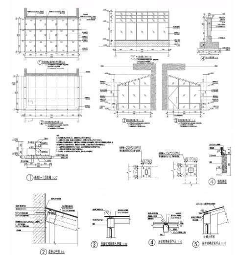 6套阳光房/玻璃房钢结构设计CAD施工图：专业大样图与节点做法详图专集