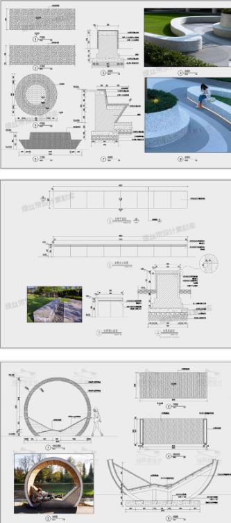 330MB景观坐凳CAD施工图大样图全套（含户外公园广场树池座椅花池做法详图）