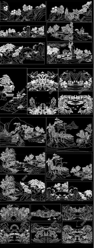 630M国风装饰CAD图库合集 – 含山水花鸟、雕花屏风背景墙施工图素材