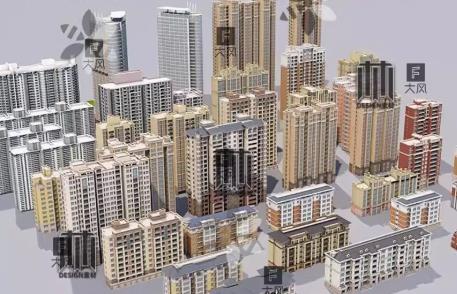 城市建筑3D模型合集：住宅楼/居民楼/写字楼 C4D Max可用 FBX OBJ格式下载