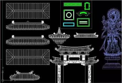 26.09MB仿古建筑装饰构件CAD模块合集：梁柱雕刻、角头草花、石狮貔貅脚座全套施工图