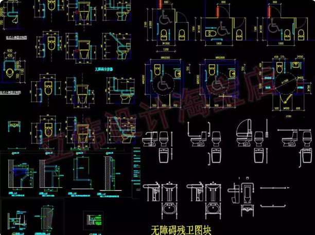 无障碍卫生间设计CAD素材库 – 平立剖面图、节点大样与全套设施图块（残疾人/残卫）