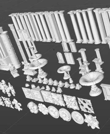 Blender古典场景建模必备：欧式建筑预制模型合集（罗马柱/喷泉/雕花窗）FBX/OBJ格式