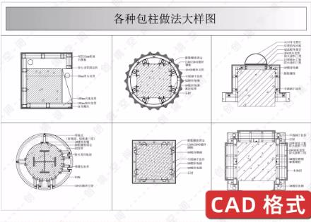 11套包柱通用节点CAD图纸：铝板/木饰面/冲孔铝单板做法大样