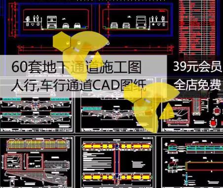 60套地下通道CAD施工图：人行下穿通道+地铁火车站出入口通用图纸